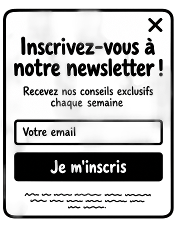 Une popup couvre la page : « Inscrivez-vous à notre newsletter ! »
